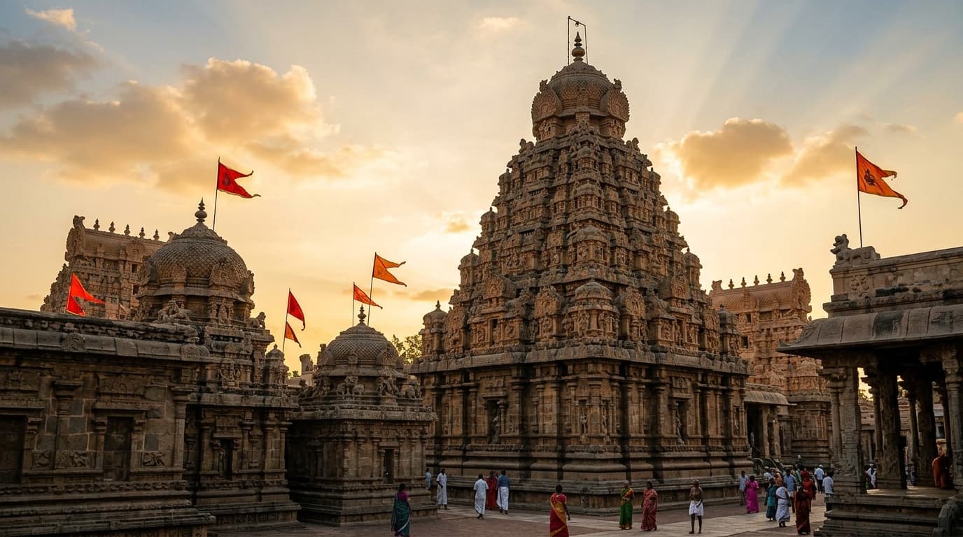Ancient Hindu temple stone shikhar tower reaching toward the sky